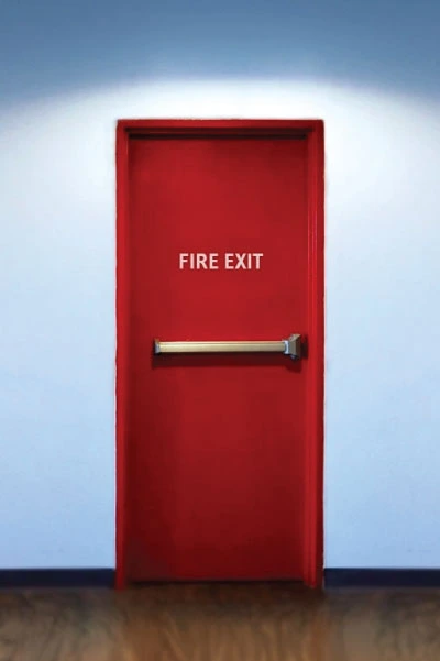 a red fire exit door